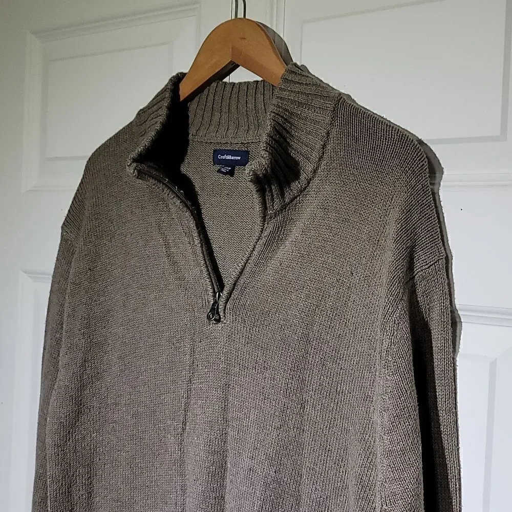 Croft & Barrow Men's Big & Tall Half Zip Knit Tan Mocha Sweater